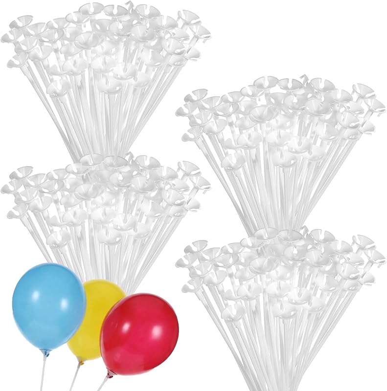 400 Pcs Plastic Balloon Sticks with Cups, Reusable Balloon Holder for Balloons Stand Birthday Christmas Party Wedding Baby Shower Anniversary Decoration(White)