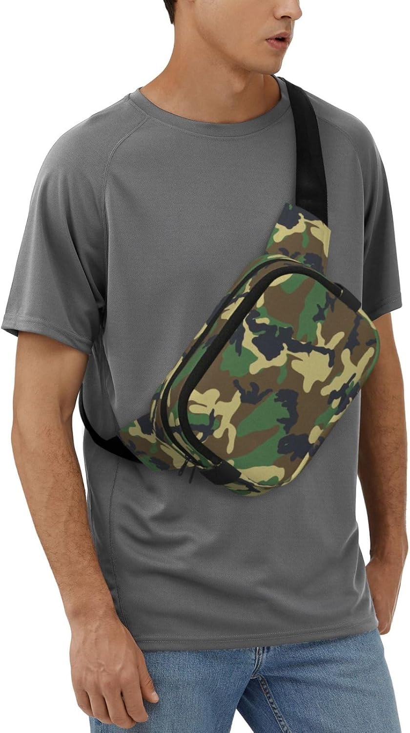 Green Military Camo print Large Fanny Packs for Women Cute Cross Body Waist Bag Fashionable Fanny Pack