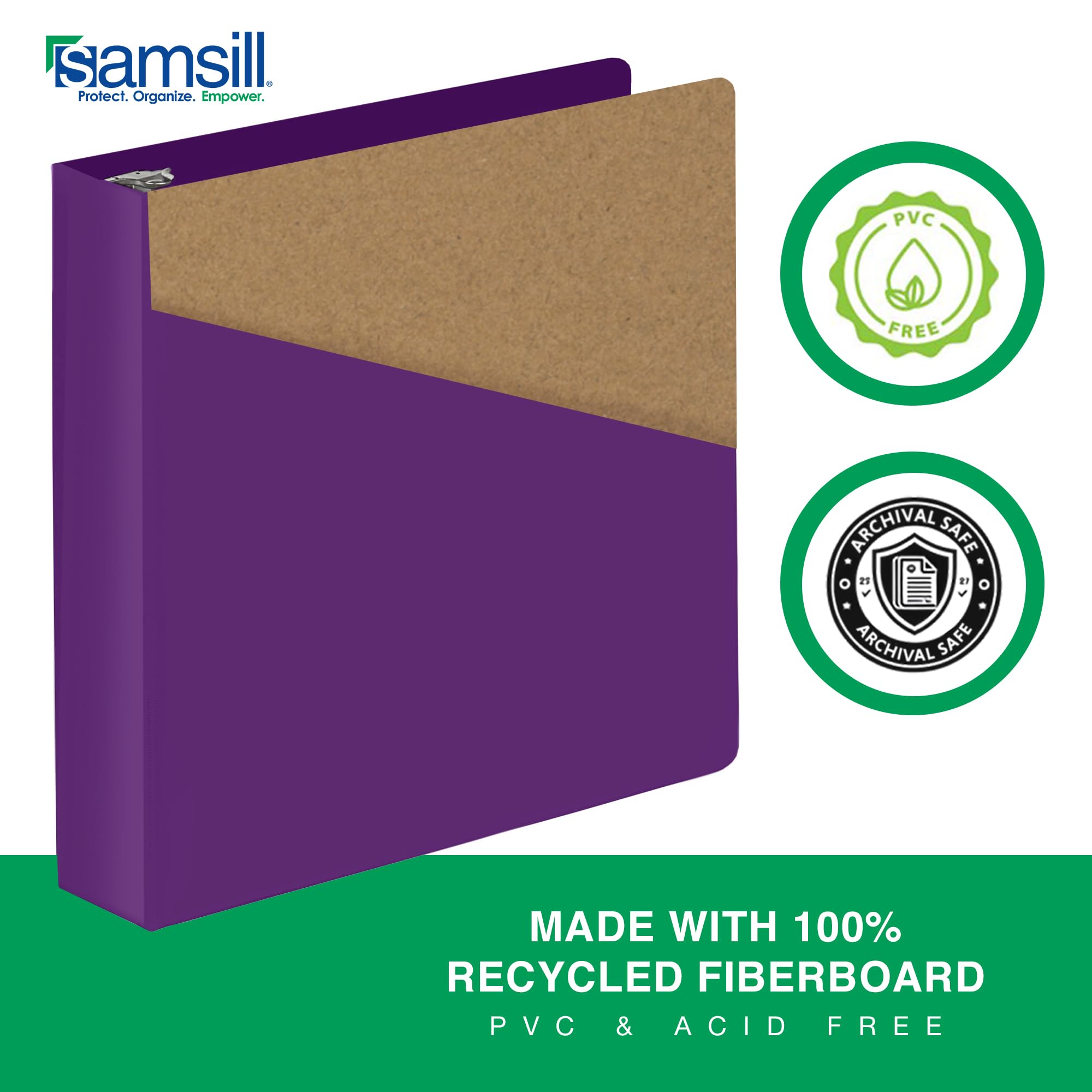 Samsill Raccoglitore resistente da 5 cm, prodotto negli Stati Uniti, raccoglitore ad anelli a D, copertina trasparente personalizzabile, viola prugna, contiene 475 pagine