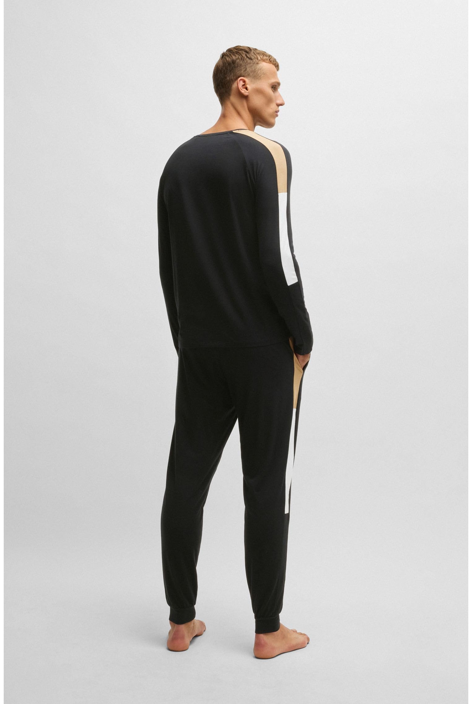 BOSS Herren Balance Long Set Pyjama aus Baumwoll-Mix mit kontrastfarbenen Einsätzen