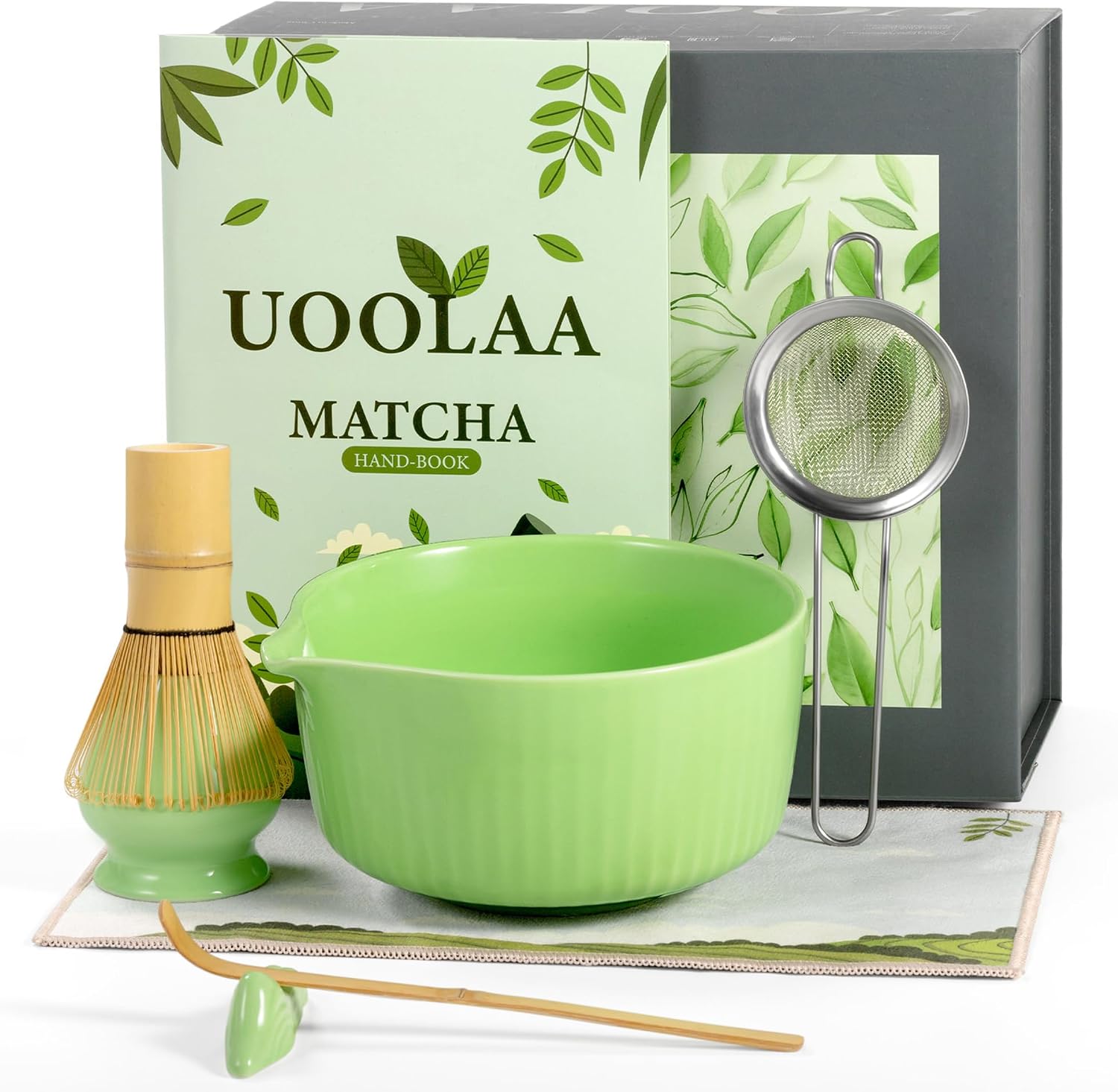 Matcha Whisk Set, 7pcs Ceramic Bowl Matcha Kit & Handcrafted Bamboo Chasen Includes Bowl, Whisk, Spoons, Holder, Sifter for Matcha Lovers, Gift Mother's Day, Birthday, Anniversary