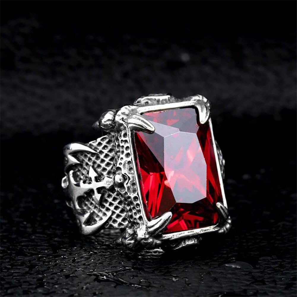 PAMTIER Men's Stainless Steel Square Gemstone Large Biker Ring Dragon Claw Nordic Soldiers Band - Image 2