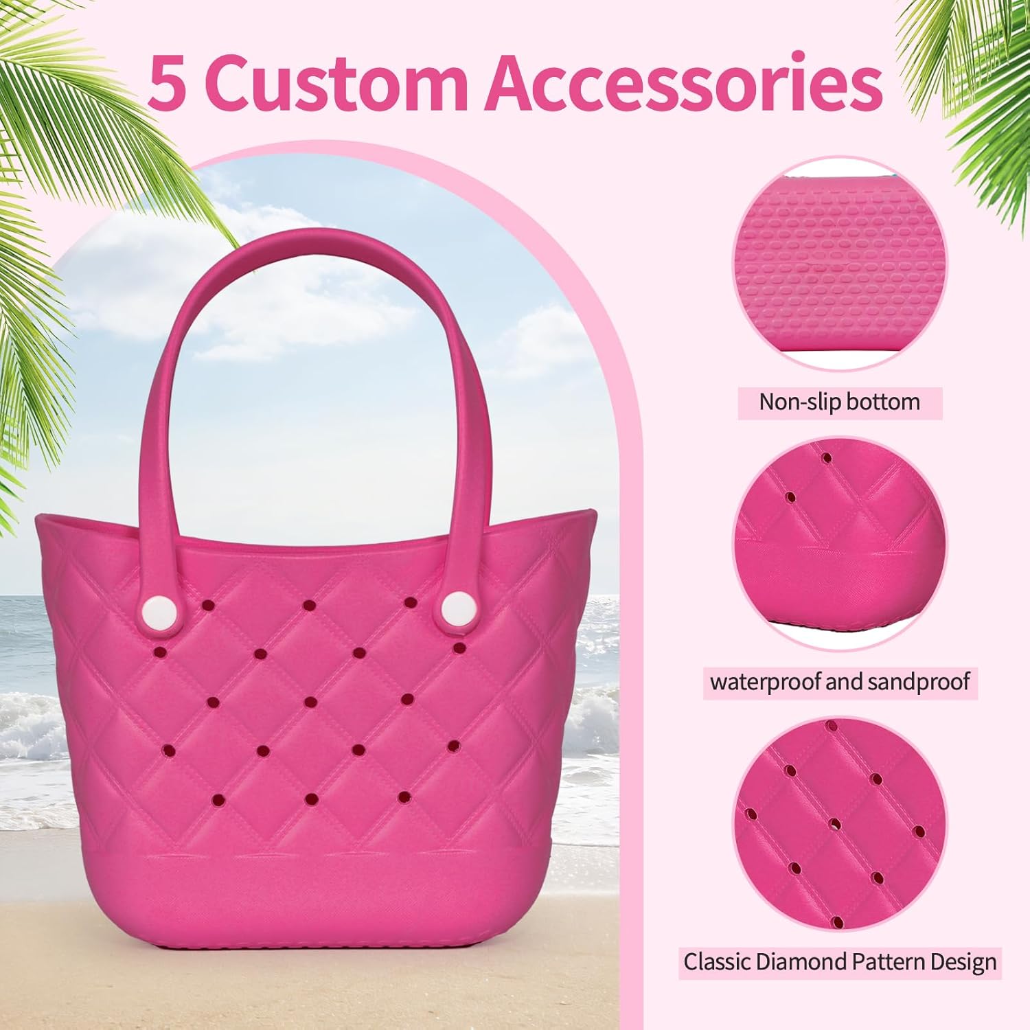 Small Waterproof Beach Bag for Little Girls and Women Lightweight Rubber Beach Tote for Pool, Travel,Beach,Sports