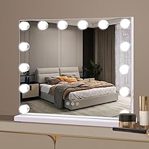 Hollywood Vanity Mirror with Lights, 50×42cm Large Lighted Makeup Mirror with 14 Dimmable Bulbs, 3 Color Modes, Touch Screen Control, Tabletop or Wall Mounted Cosmetic Mirror For Bedroom