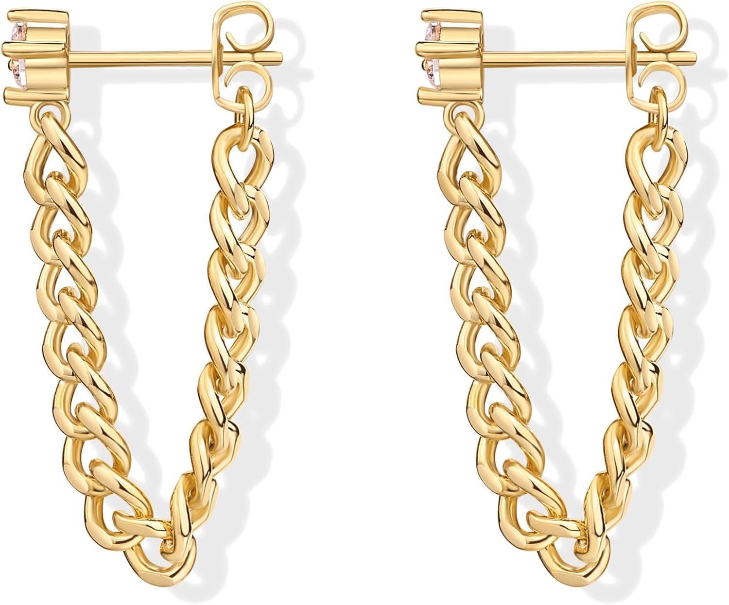 PAVOI 18K Gold Plated 925 Sterling Silver Dangle Chain Earrings for Women - Cubic Zirconia Studs & Earscapes Earrings - Image 3