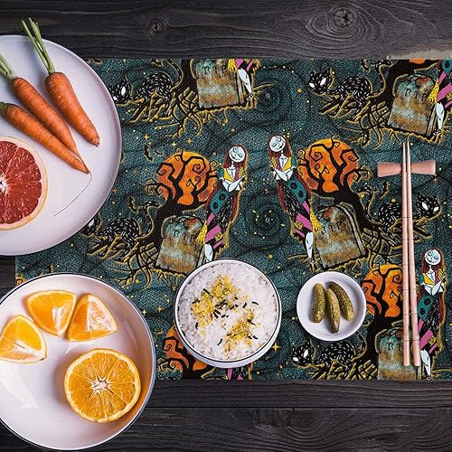 Miniatura 3 de 4 manteles individuales de Halloween, decoraciones de Halloween, lindos manteles individuales de Sally y gato, manteles individuales de Pesadilla