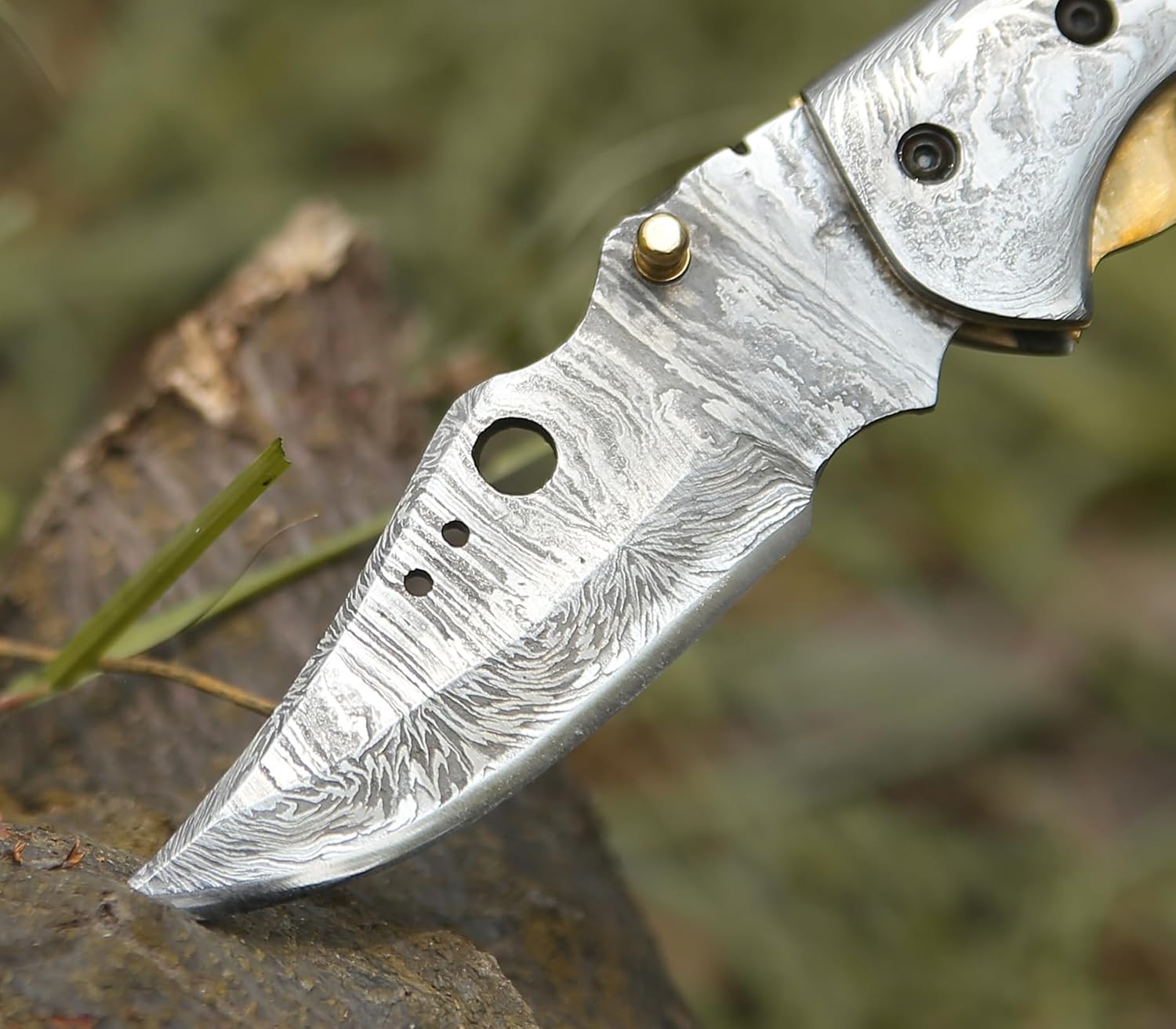 SHOKUNIN USA Pocket Knives & Folding Knives for Men & Women - With Sheath - Personalized - Engraved - High Carbon Steel Damascus Blade - Handmade - Custom Designs (Bone Handle 3)