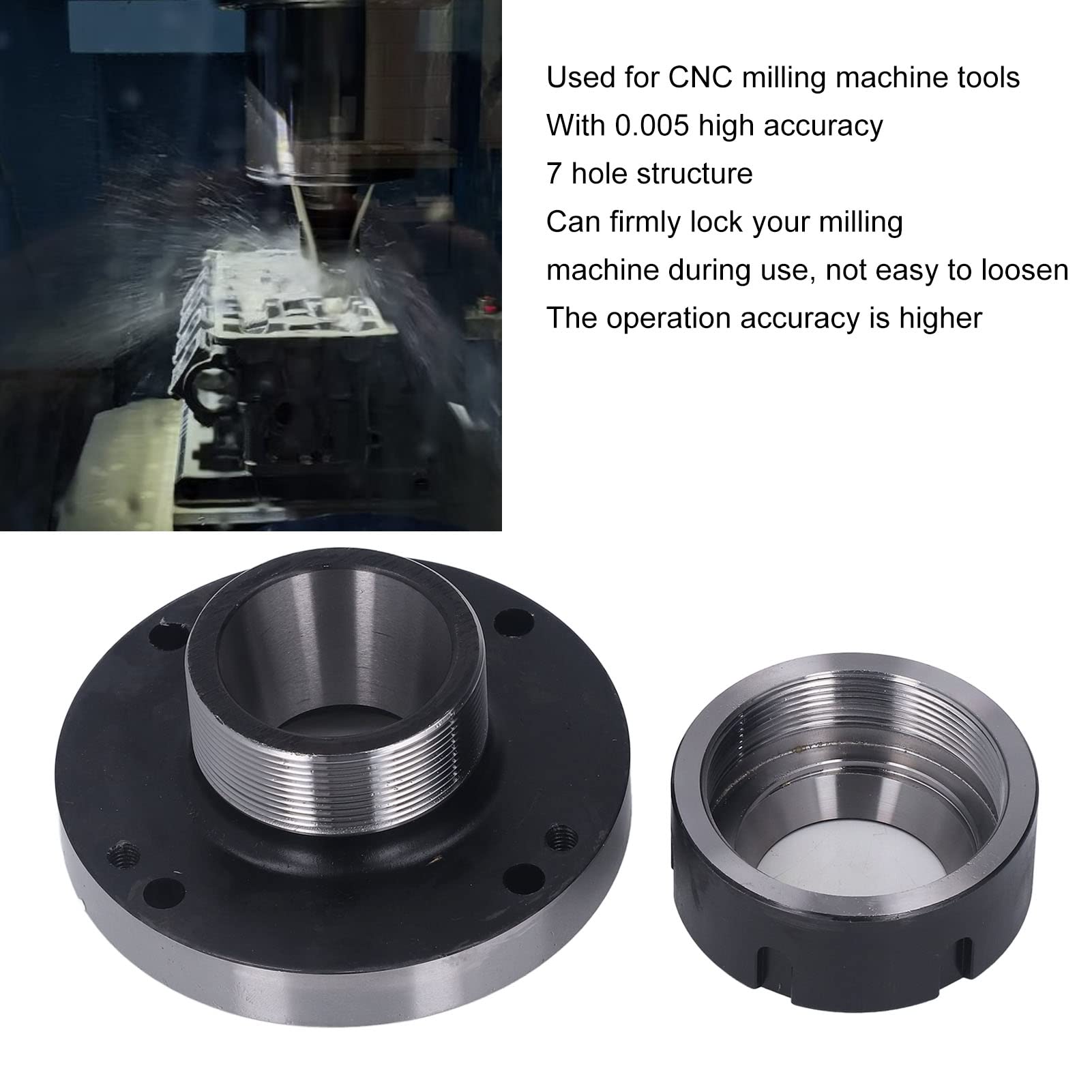 Generic Portapinza ER50 Ad Alta Precisione da 125 Mm per Fresatrice CNC, Pinza per Tornio a 7 Fori in Acciaio Al Carbonio per Uso Industriale