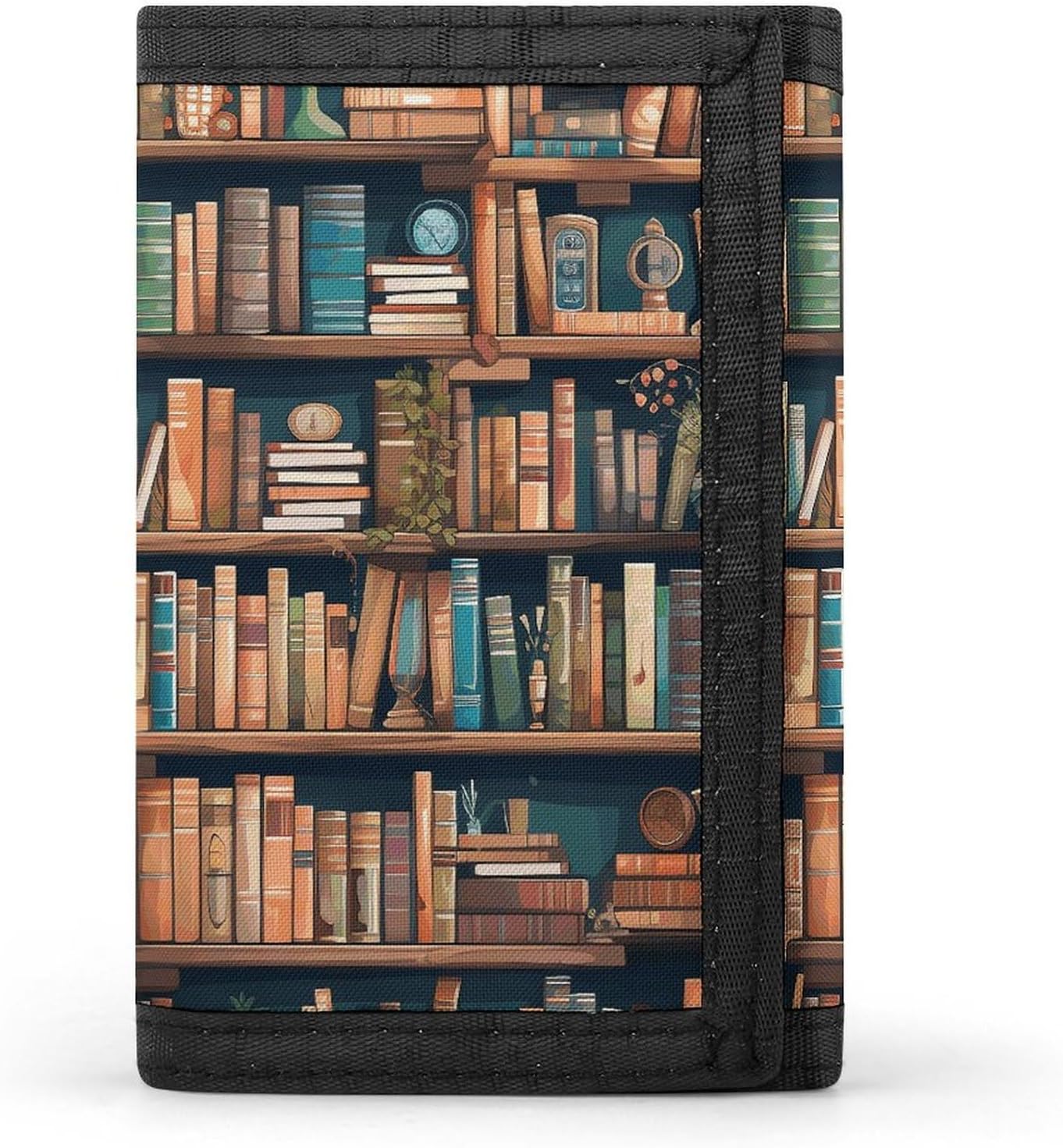 Cartoon Bookshelf Bookworm Trifold Wallets Slim Wallet Novelty Pocket Purse Multiple Card Slots Outdoor Travel Wallet Stylish Durable Wallets For Men Women