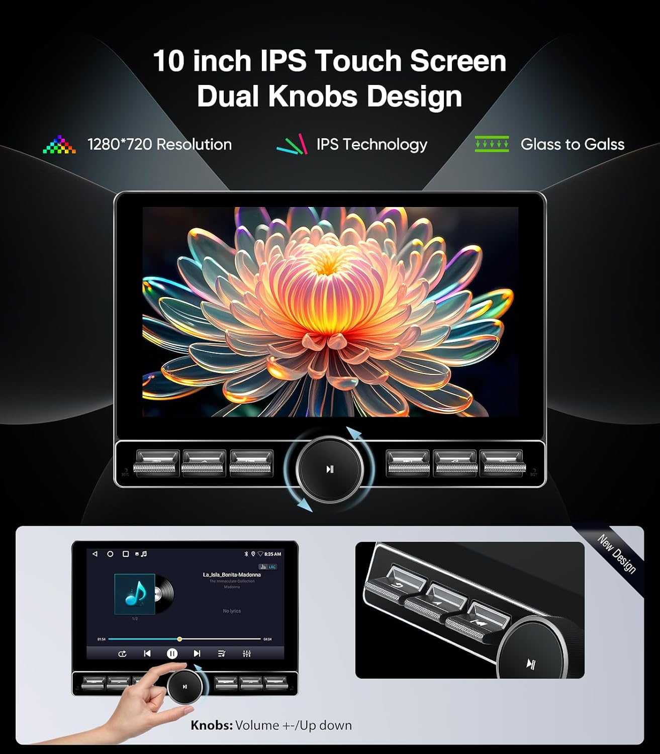 Car stereo display showing FM/AM RDS Radio interface