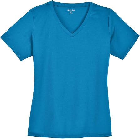 SPORT-TEK Womens PosiCharge RacerMesh V-Neck Tee | Athletic Fit T-Shirt, Workout Clothing for Gym, Spring & Summer Fashion