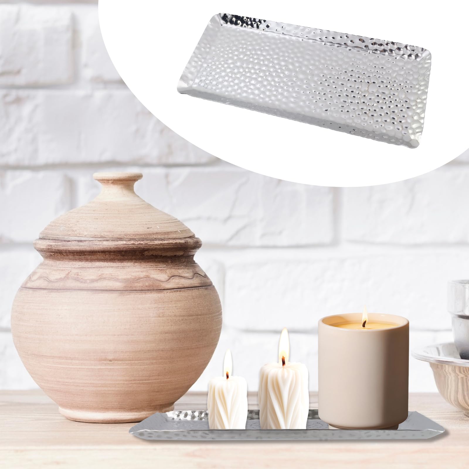 Stainless Steel Hammered Copper Serving Tray Set, Zambia