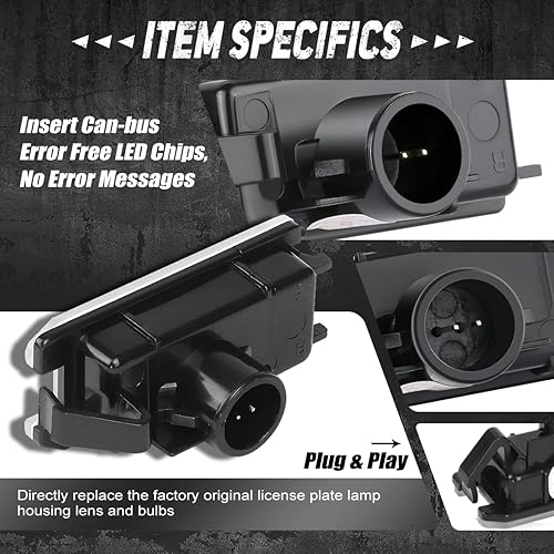 Miniatura 4 de NUVISION LIGHTING NVL-LPL-027 - Par de luces LED para placa de matrícula de carcasa negralente transparente compatibles con Viper 2015-2017  Grand