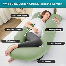 Sasttie Pregnancy Pillows for Sleeping, Jumbo U Shaped Cooling Full Body Pillow with Removable Cover, Pregnant Women Must Haves, Maternity Essential, Green
