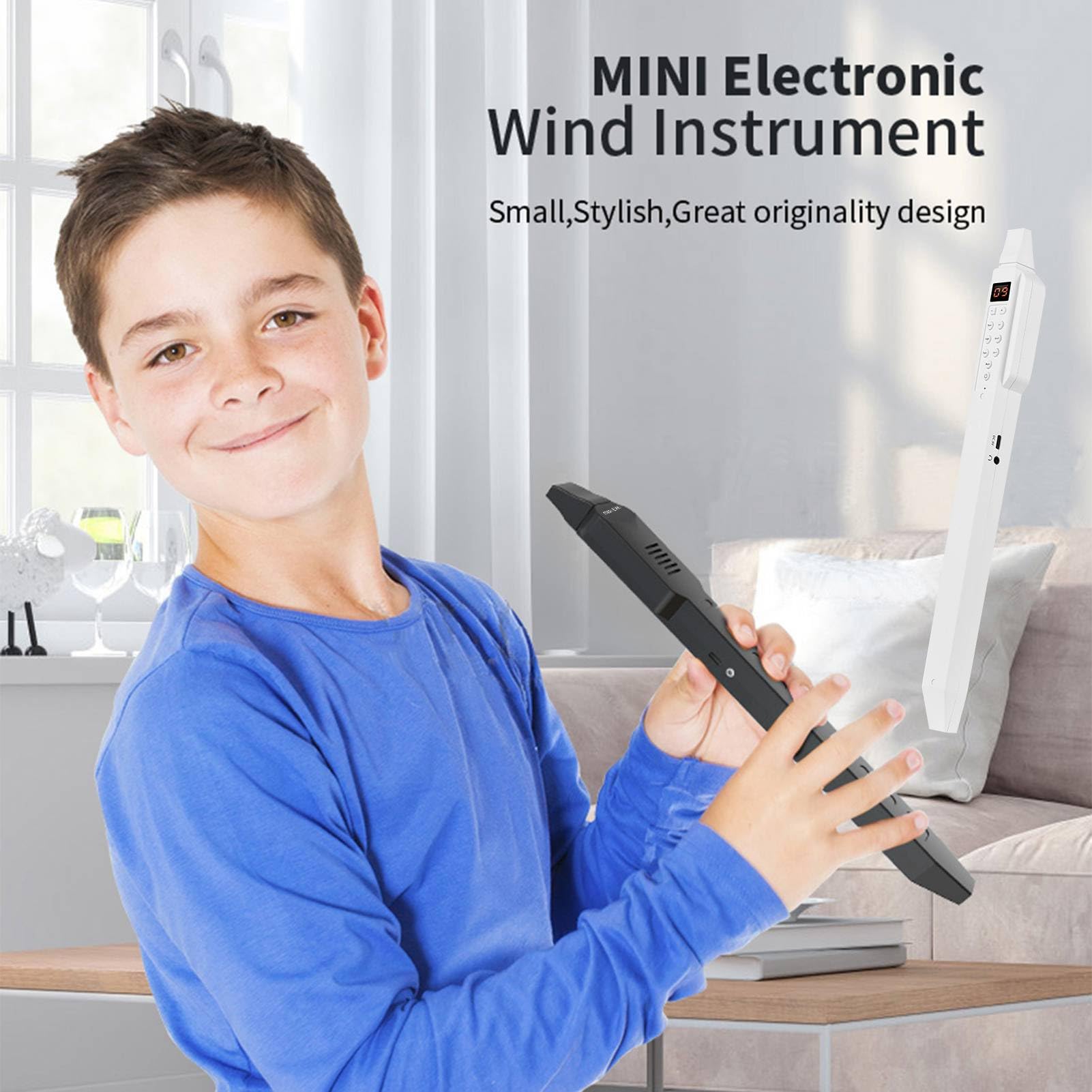 Instrument à Vent électronique, BT Digital Wind Instrument DC02 Mini Instrument de Vent électronique Numérique avec Buse Amovible et Batterie Rechargeable, 10 Tons (WHITE)