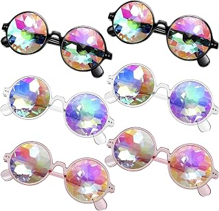 TEUN 6 Pieces Kaleidoscopic Glasses Prism Rainbow Sunglasses Rave Festival EDM Party