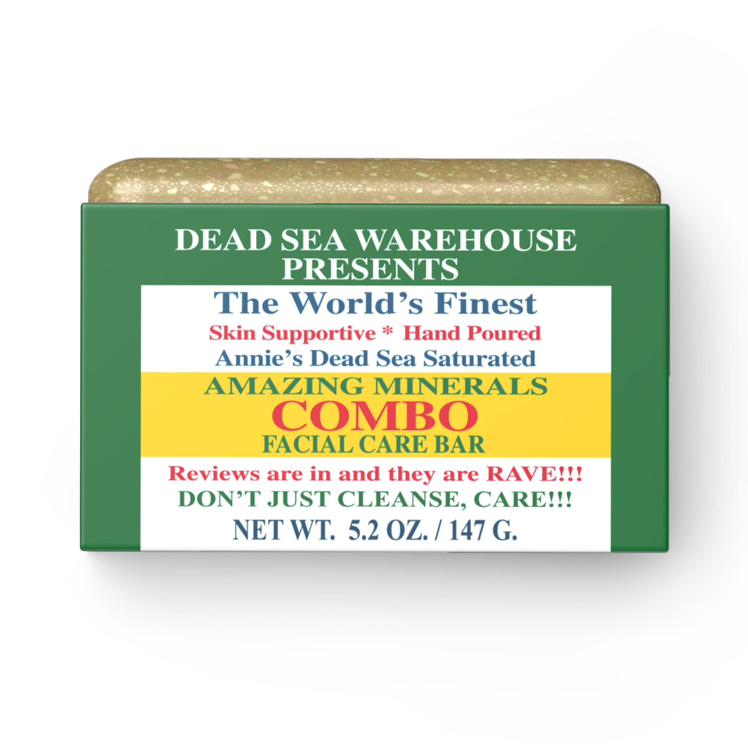 Dead Sea COMBO Facial Care Bar - Face Soap for Women and Men - Clarifying Dead Sea Mud & Salt Soap for Combination Skin, Handmade & Unscented, 5.2 oz