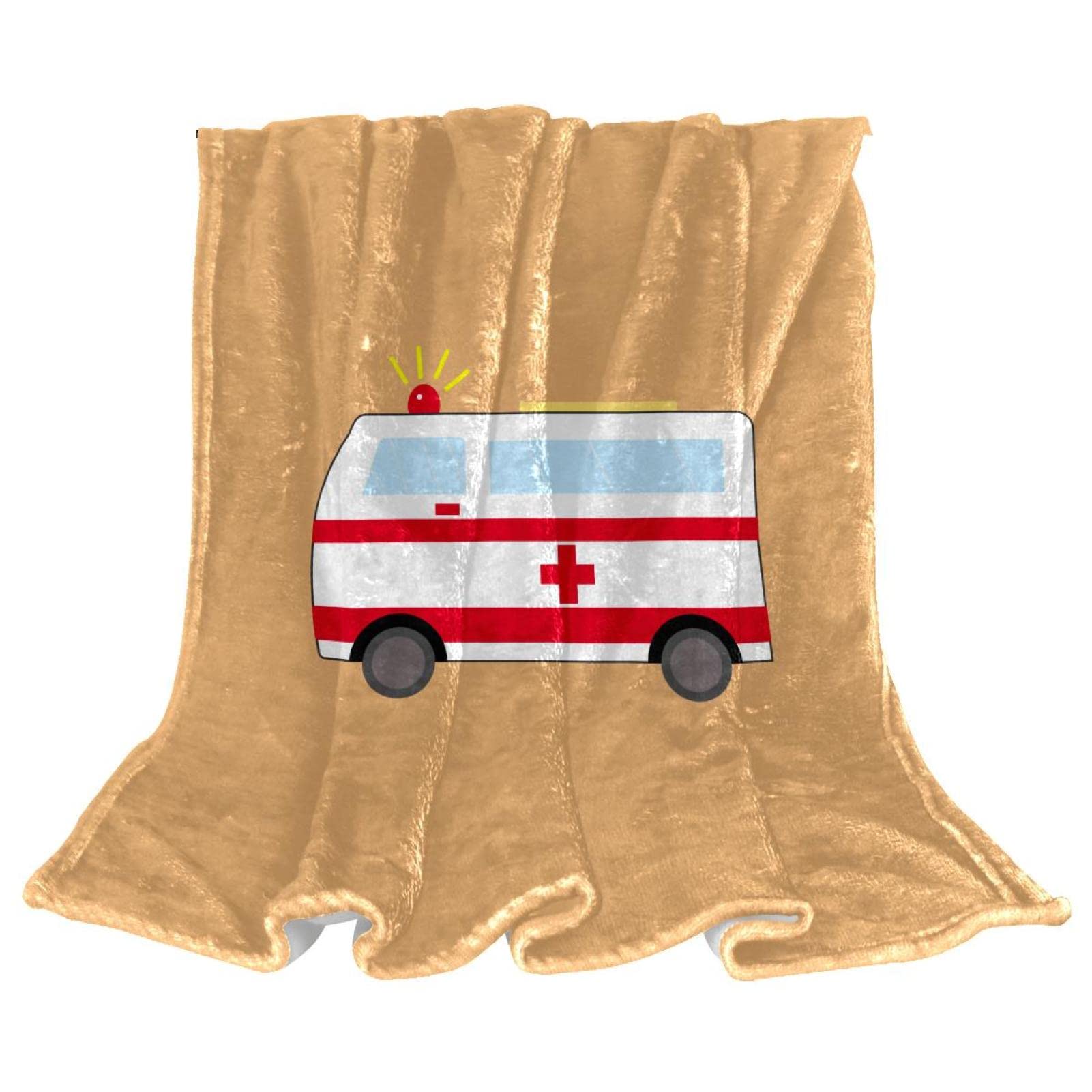 Couverture polaire de literie motif caricature ambulance plaid de canapé