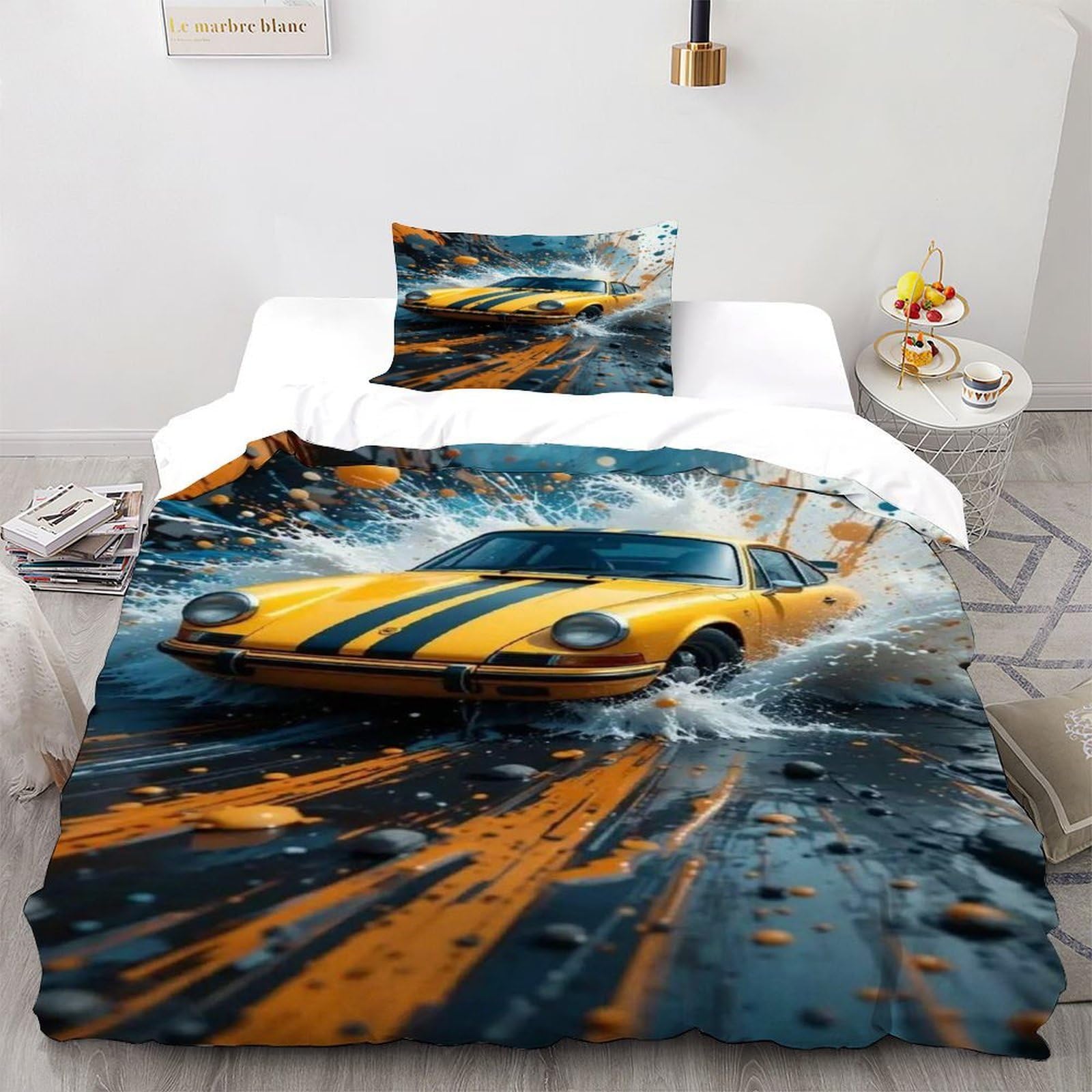 Housse de couette voiture sport 2 pièces 135x200 parure de lit microfibre