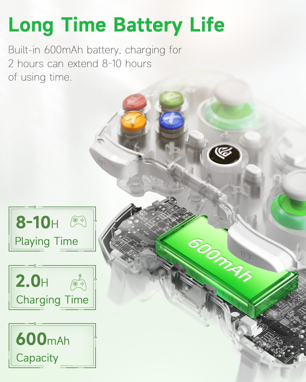 EasySMX Bezprzewodowy kontroler do komputera, Bluetooth, z funkcją wyzwalania Hall i Dual Vibration i Turbo, kompatybilny z PC/PS3/Switch/telefonem komórkowym/tabletem/laptopem – biały