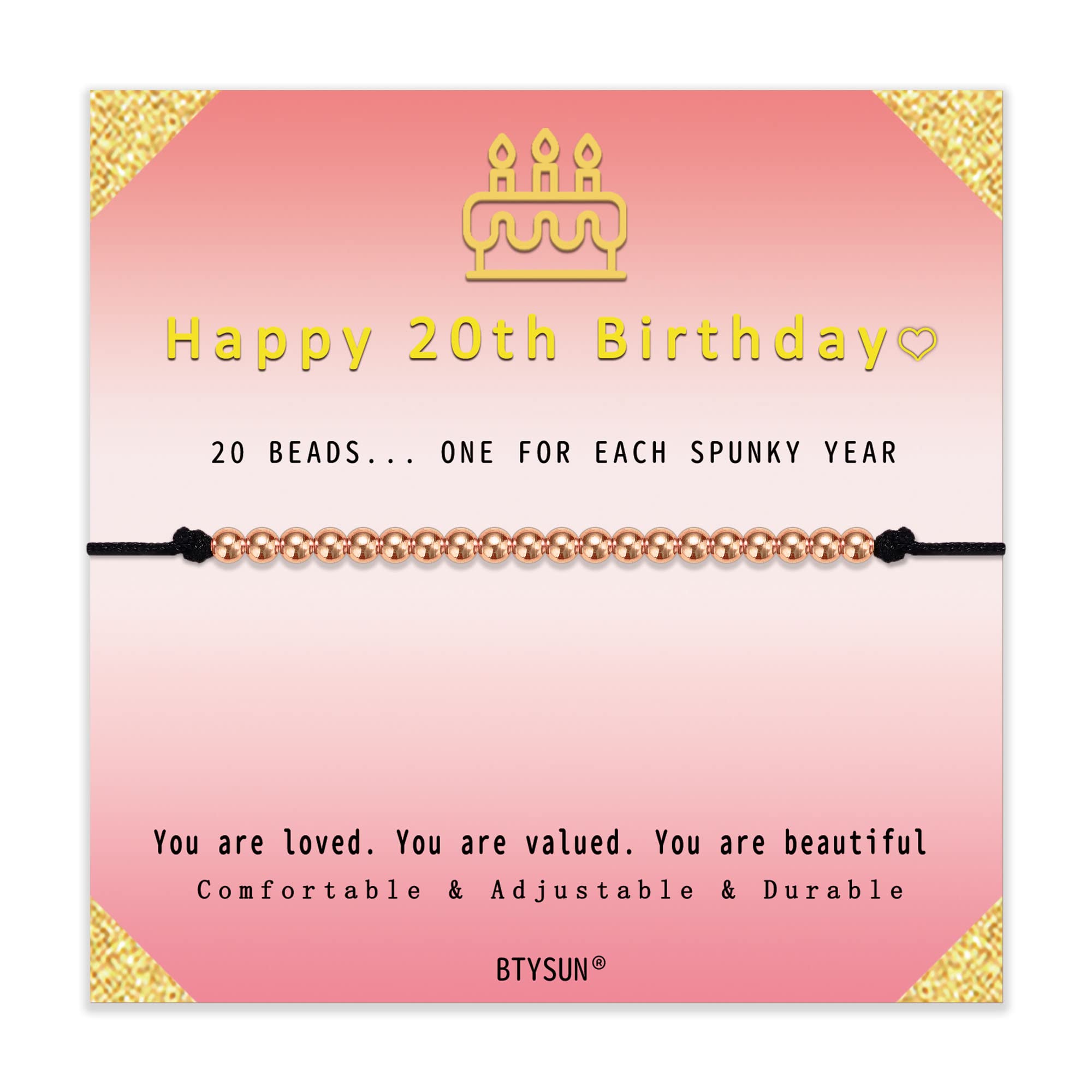 Birthday Gifts for Daughter Teen Gifts Dainty Rose Gold Bead Cord Bracelets for Women 20th Birthday Jewelry for Sister Granddaughter Girlfriend Niece 20 Year Old Best Friend Birthday Bracelet