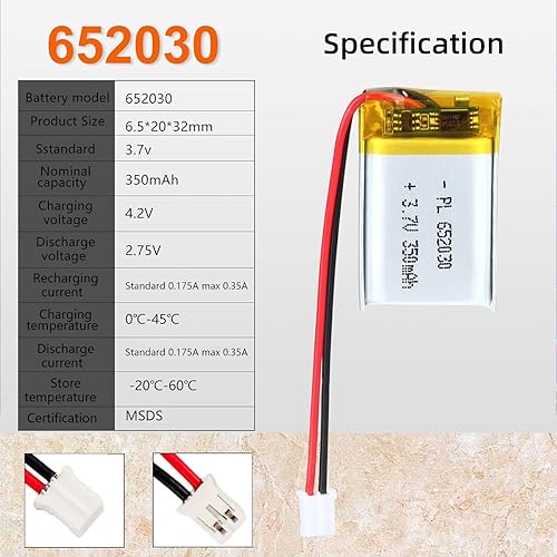 Miniatura 127 de 3.7V 250mAh 502030 Lipo batería recargable batería de iones de polímero de litio con conector PH2.0.000 in JST