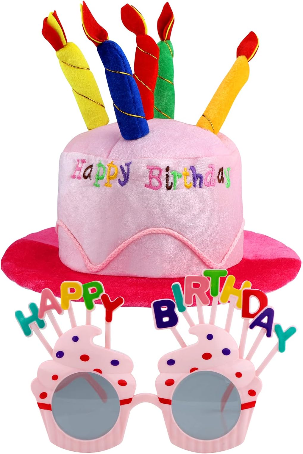 Happy Birthday Cake Hat with Glasses - Pink