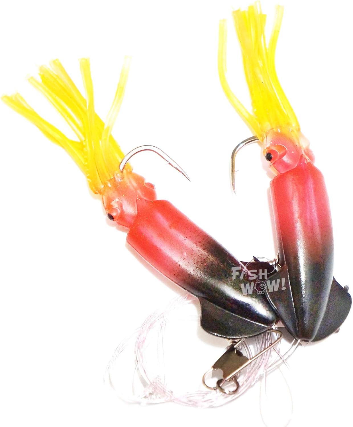 10 Packs - 4.5" Fishing Ling Cod Rig Twin Bulb Squids Rockfish lingcod Soft Lure -5 Colors- Blue, Pink, Purple, Red/Black, Glow
