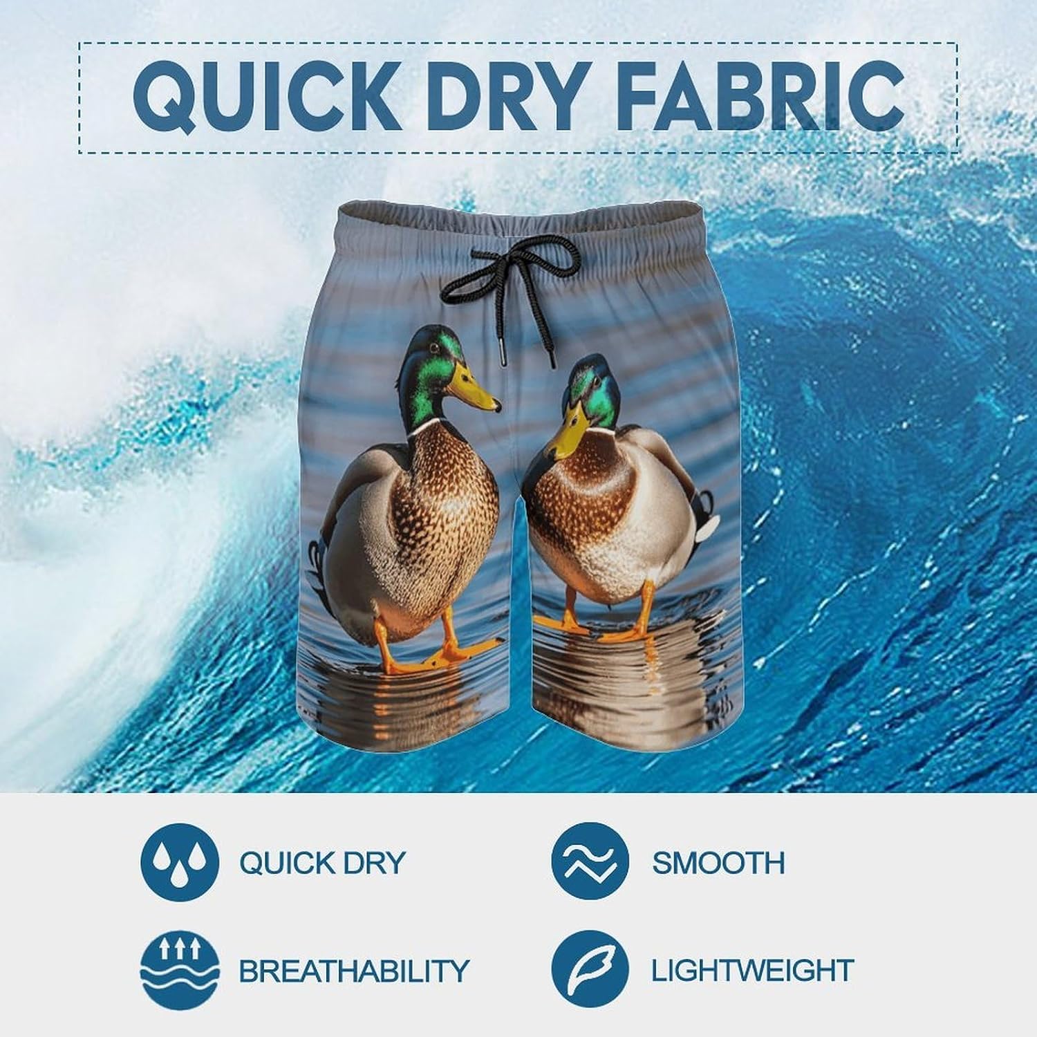 Two Mallard Ducks Mens Swim Trunks Quick Dry Hawaii Bathing Suit Board Shorts with Mesh Lining-