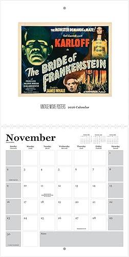 Miniatura 2 de Pósters de películas vintage, calendario de pared 2026 de 12 x 12 pulgadas, pósteres de película retro, impresos en papel de cartulina certificado