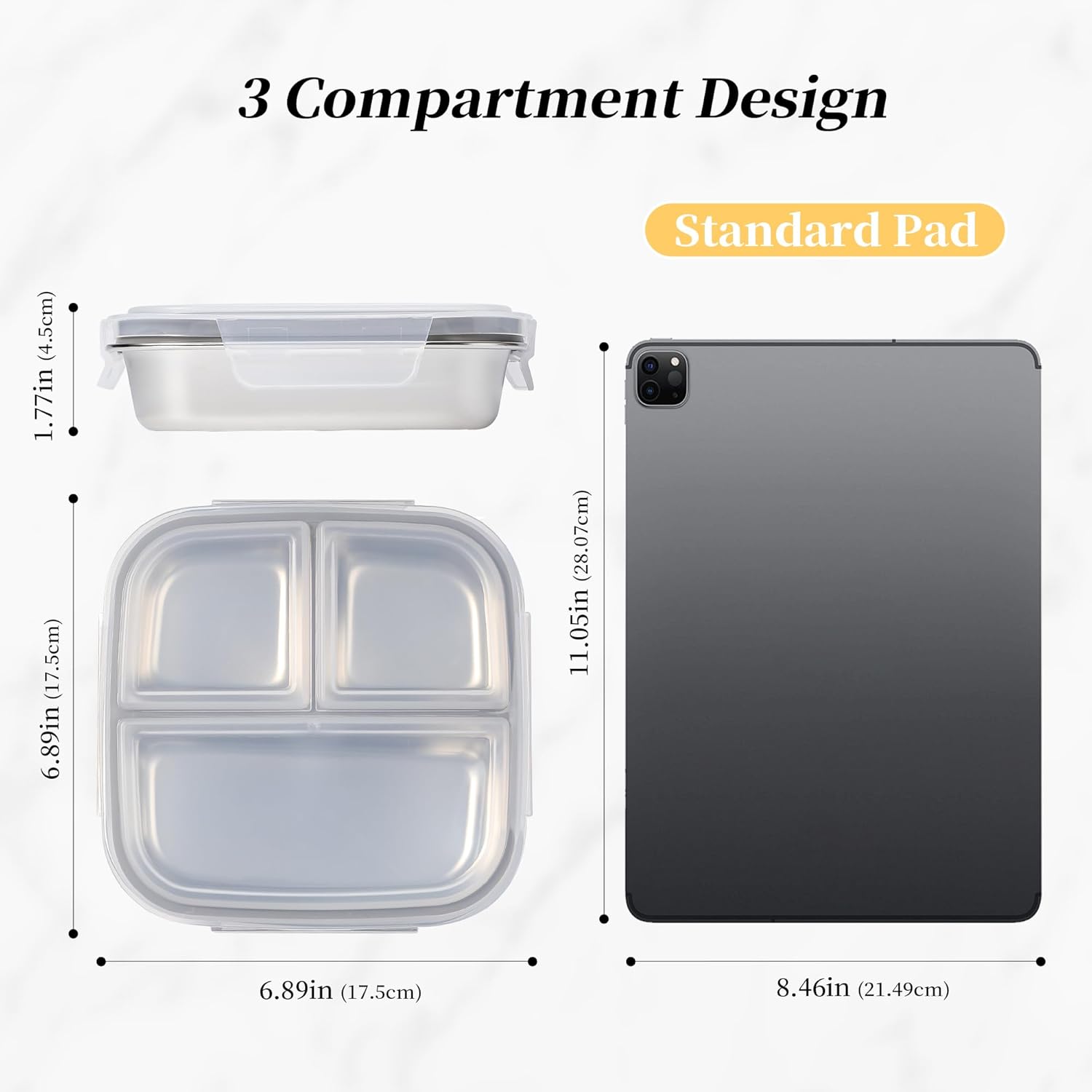 4 Pack Stainless Steel Snack Containers with Lids 3 Compartment Snackle Box Container Lunch Box for Adults Meal Prep Bento Box Containers Reusable Work (4, Gray, 600ml) - Image 2