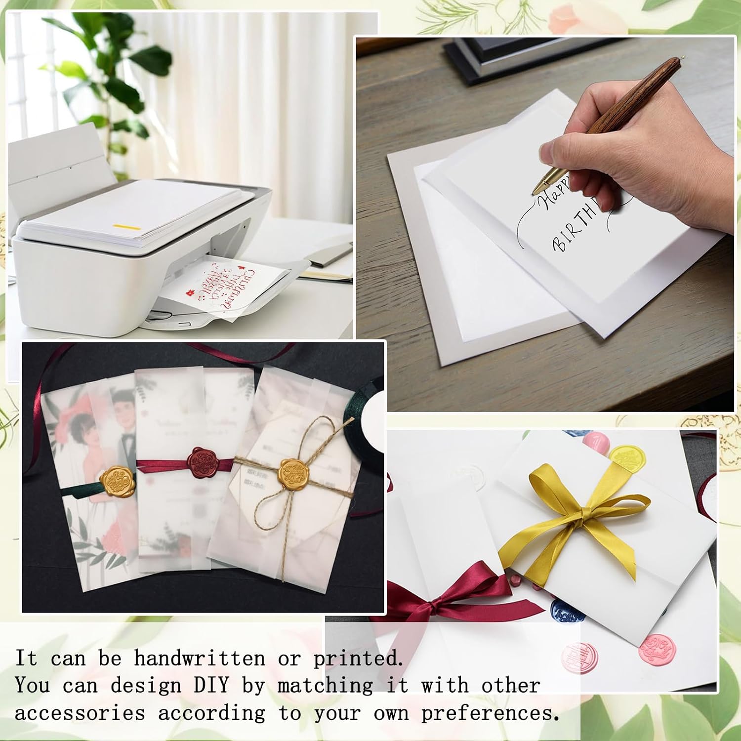 Vellum Jackets for 5x7 Invitations, Pre-Folded Invitation Sleeves 110GSM Vellum Paper 5x7 Translucent Paper Jackets for Wedding Wraps, Envelope Liners, Greeting Cards, Birthday - 50 Packs