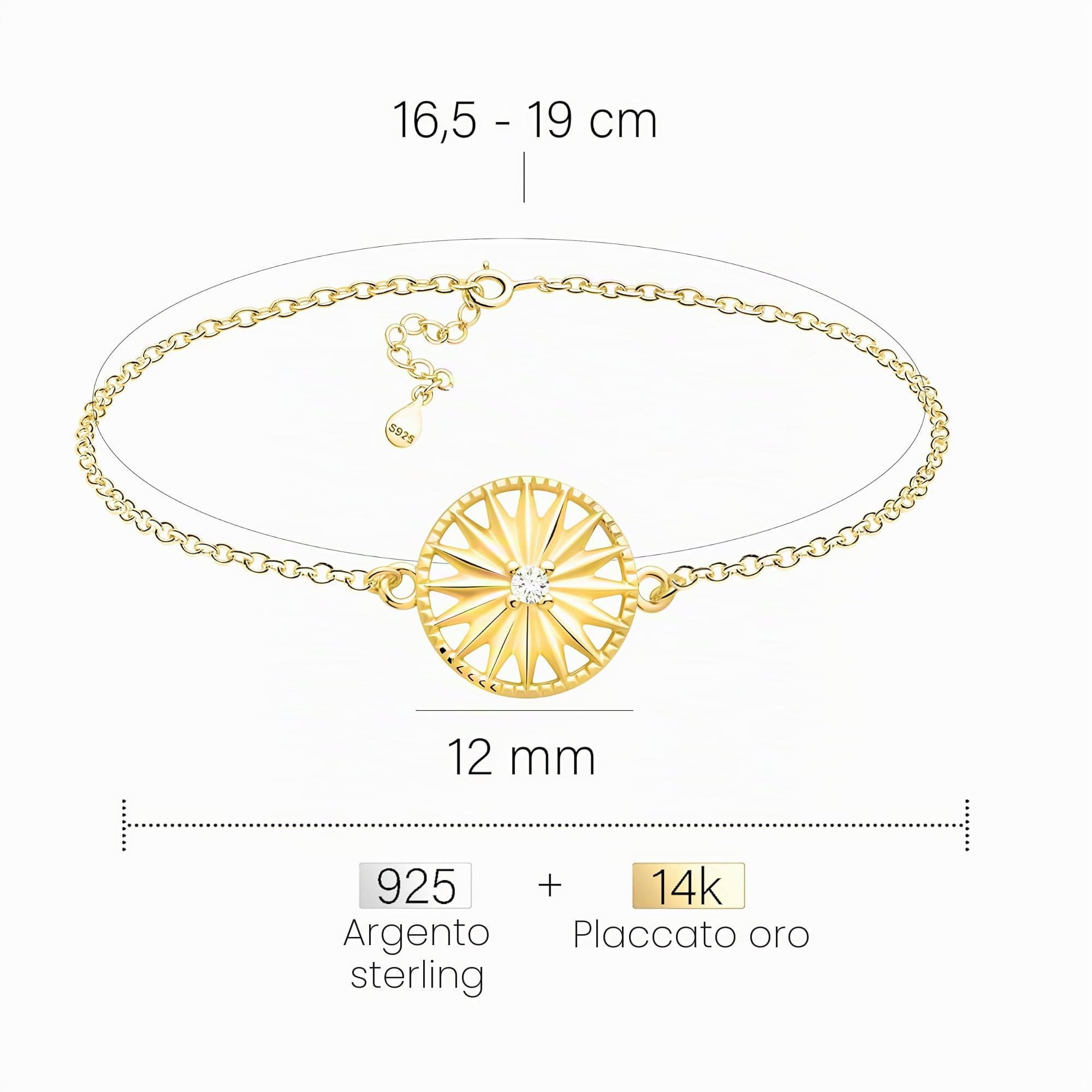 SOFIA MILANI - Bracciale Donna Argento 925 - Con Zirconi - Ciondolo Sole Cerchio