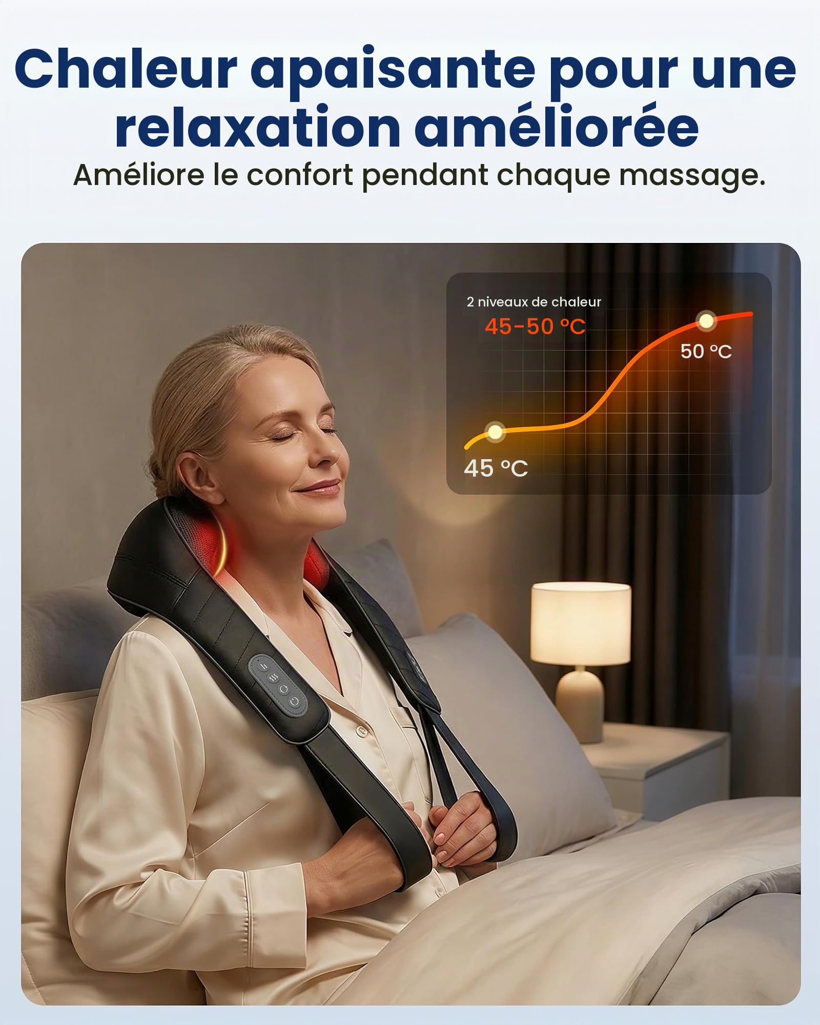 COMFIER Masseur dorsal sans fil pour douleur, masseur Shiatsu cou avec chaleur, massage profond 4D des épaules pour une utilisation à la maison, au bureau, coussin de massage électrique rechargeable,