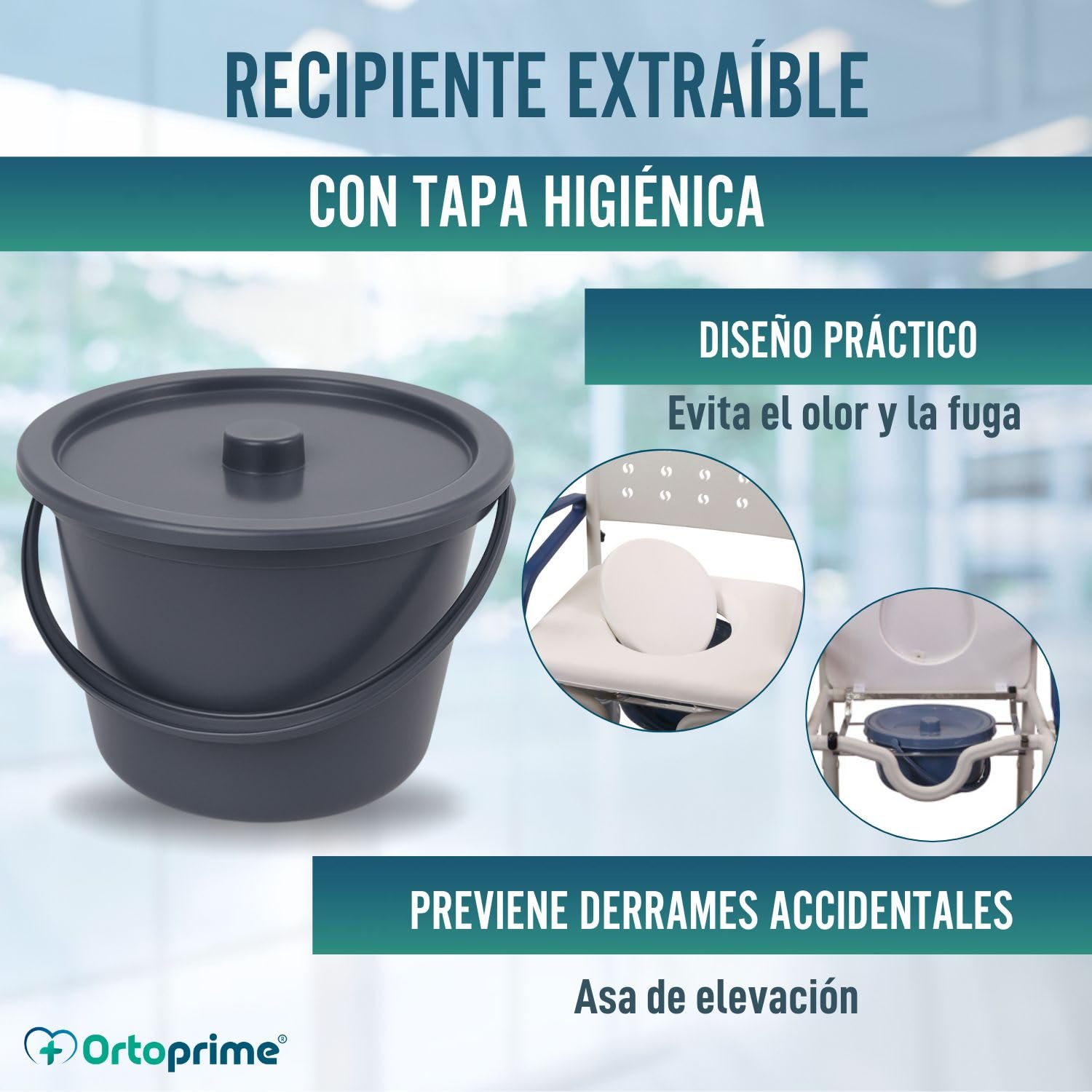 OrtoPrime Silla Ducha WC Personas Mayores Silla Ducha RUEDAS y FRENOS Silla Baño Adultos Brazos y Pies ABATIBLES - Silla wc Baño Portátil Silla Ducha Personas Mayores - Silla de Baño con Inodoro