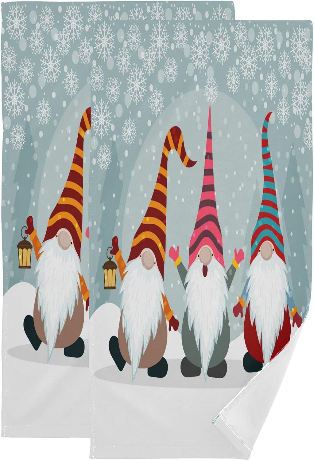 Wamika Christmas Cute Gnomes Hand Bath Towel Winter Snow Snowflake Kitchen Bathroom Faucet Towel Xmas Tree Snowman Fingertip Towel Set Highly Absorbent SPA Gym Guest Shower Towels 16x30 Inch