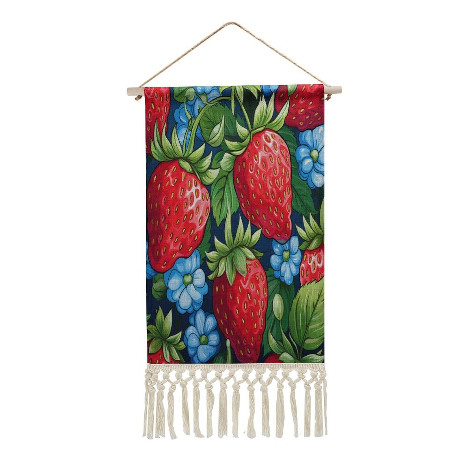 Adfgyerh Style Strawberry Pattern Tapestry With Tassels Cotton And Linen Hanging Posters, Wall Art For Travel Gift, Wall Tapestry For Office Home Decor Bedroom Living Room Decor