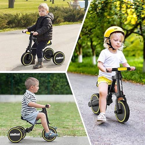 Miniatura 6 de SLIDBEAT Triciclo para niños 3 en 1 para niños de 2 a 4 años, bicicleta para niños pequeños con pedal extraíble y asiento ajustable, triciclos de