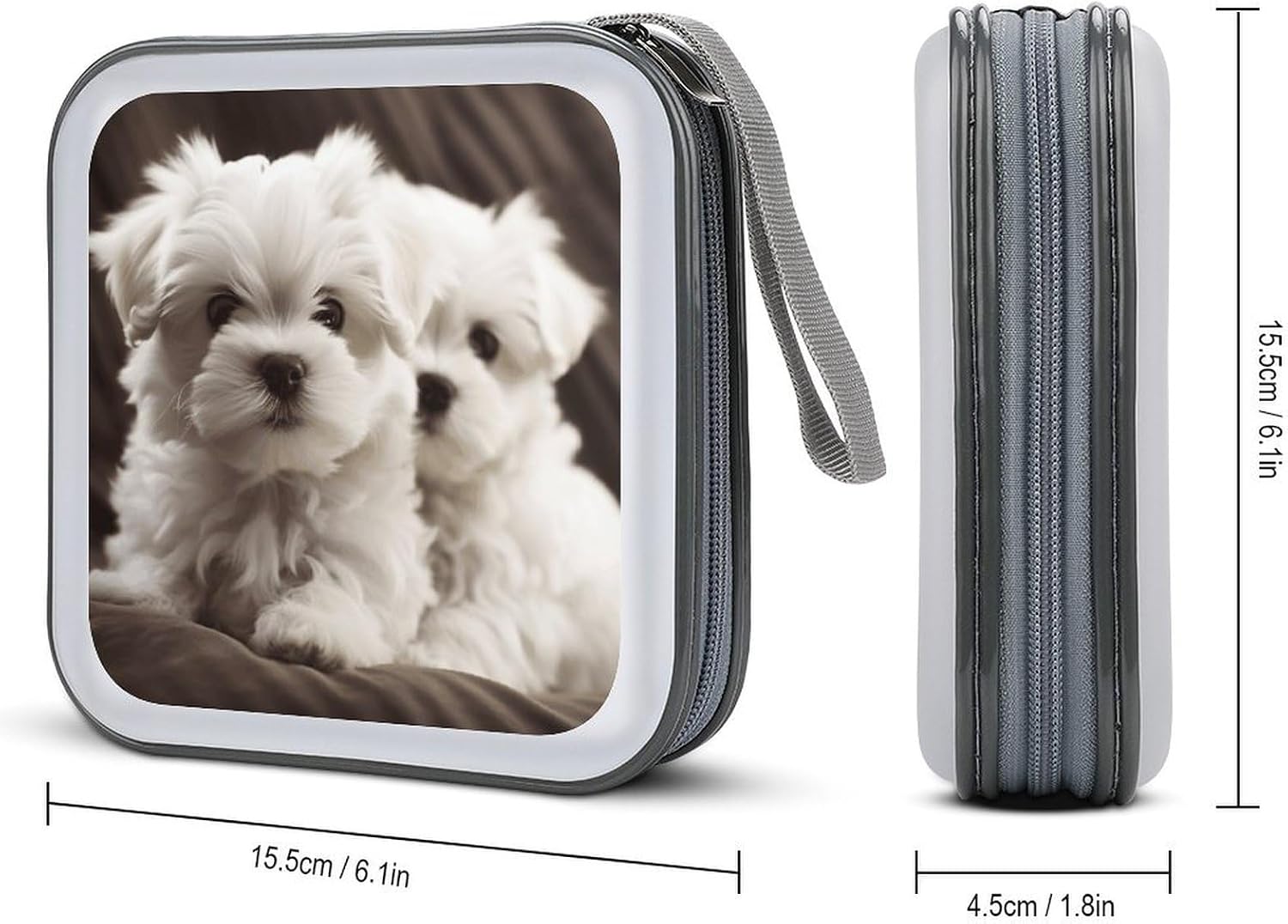 Cute Maltese Puppy CD Case Binder for Travel Car DVD Storage Box with Handles Fashion DVD Storage Case Cover CD Storage Binder for Movie Music Audio Disks 40 Disc Units image 2