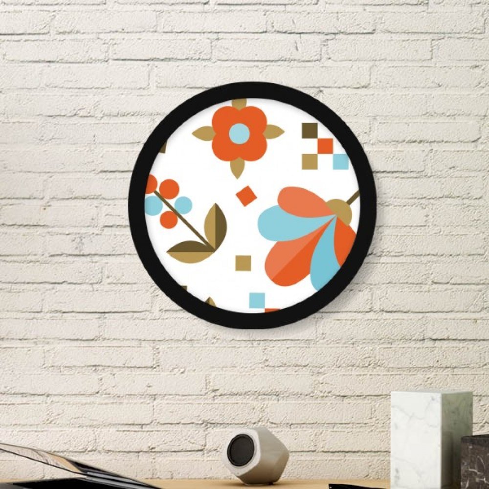 Peinture pixel fleur en cadre bois rond noir pour une déco de salon zen