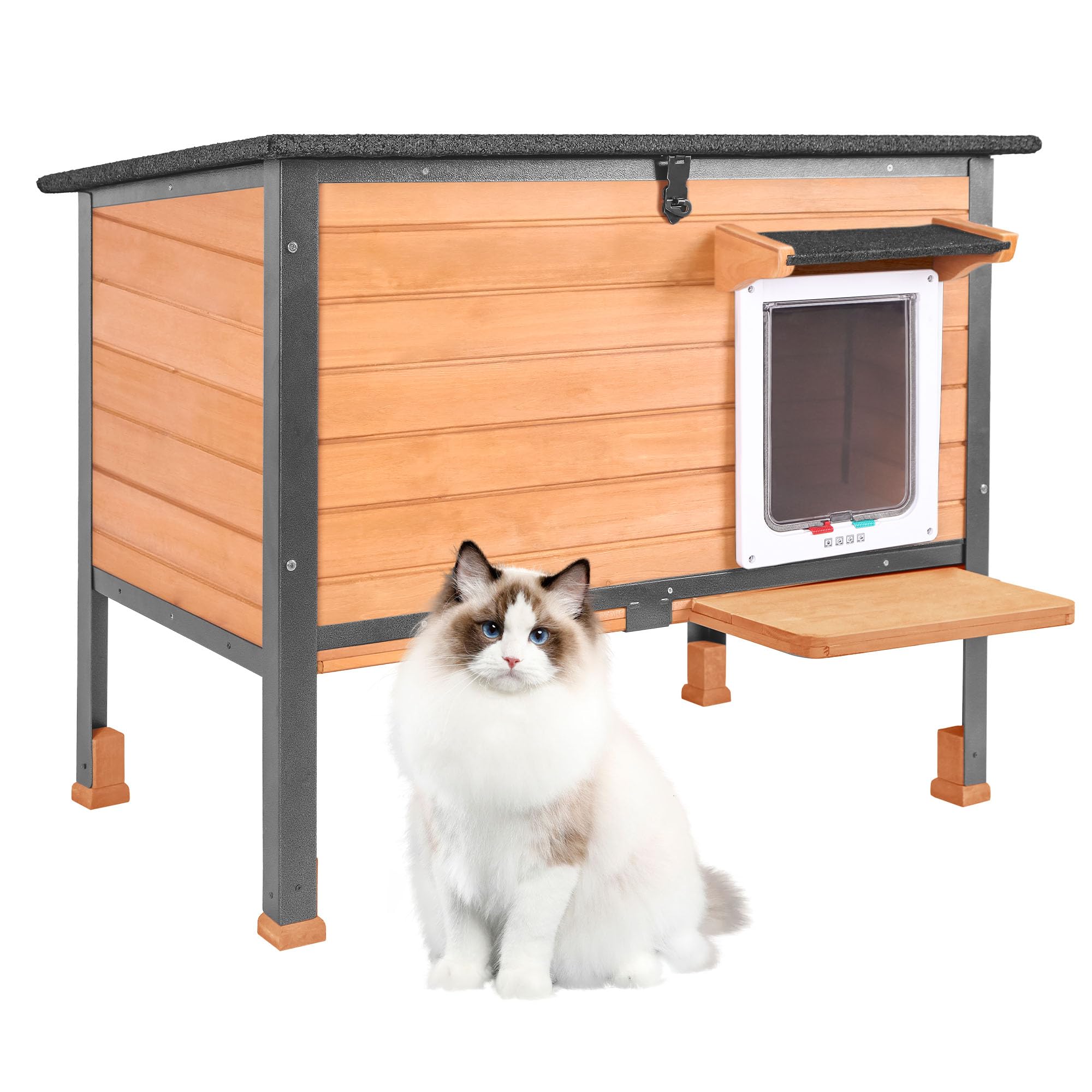 Seiyierr Outdoor Cat House,cat Houses for Outdoor Cats Rainproof All Round Metal Frame Wooden Condos, Indoor and Outdoor Use for Rabbit,Small Animal