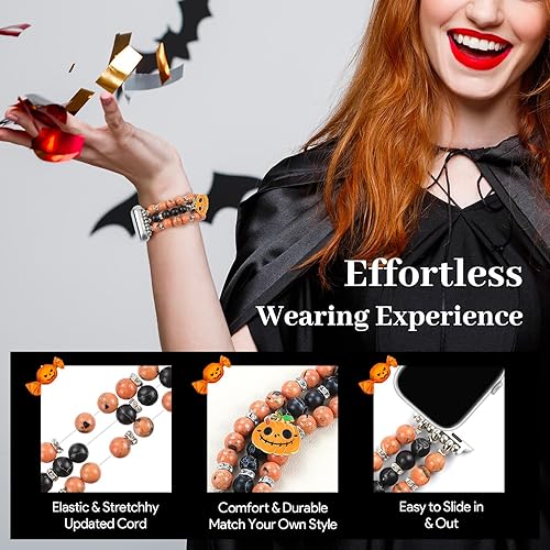 Miniatura 53 de JR.DM Natural Stone Beaded-Bands Women Compatible with Apple Watch Series 11 10 9 8 7 6 5 4 SE 3 2 1 Fashion Stretch Handmade Bracelet Fancy Boho