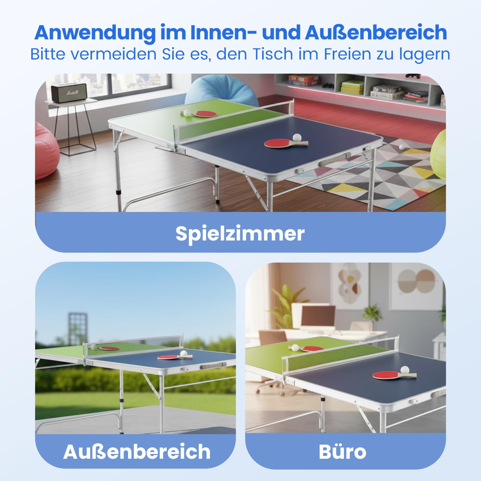 COSTWAY Mini Tischtennisplatte klappbar, Tischtennistisch 3-stufig höhenverstellbar inkl. Netz, 2 Schlägern & 2 Bällen, 120 x 76 cm Ping Pong Tisch wetterfest für Indoor & Outdoor