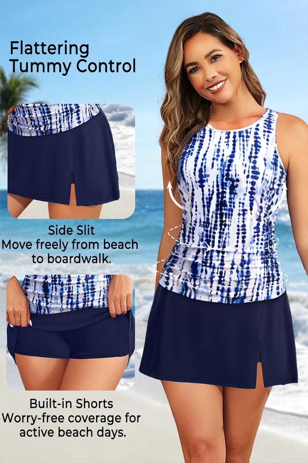 Women Two Piece Tankini with Skirt - Tummy Control High Neck Swimsuit with Built in Pockets 2025 Ladies Bathing Suit