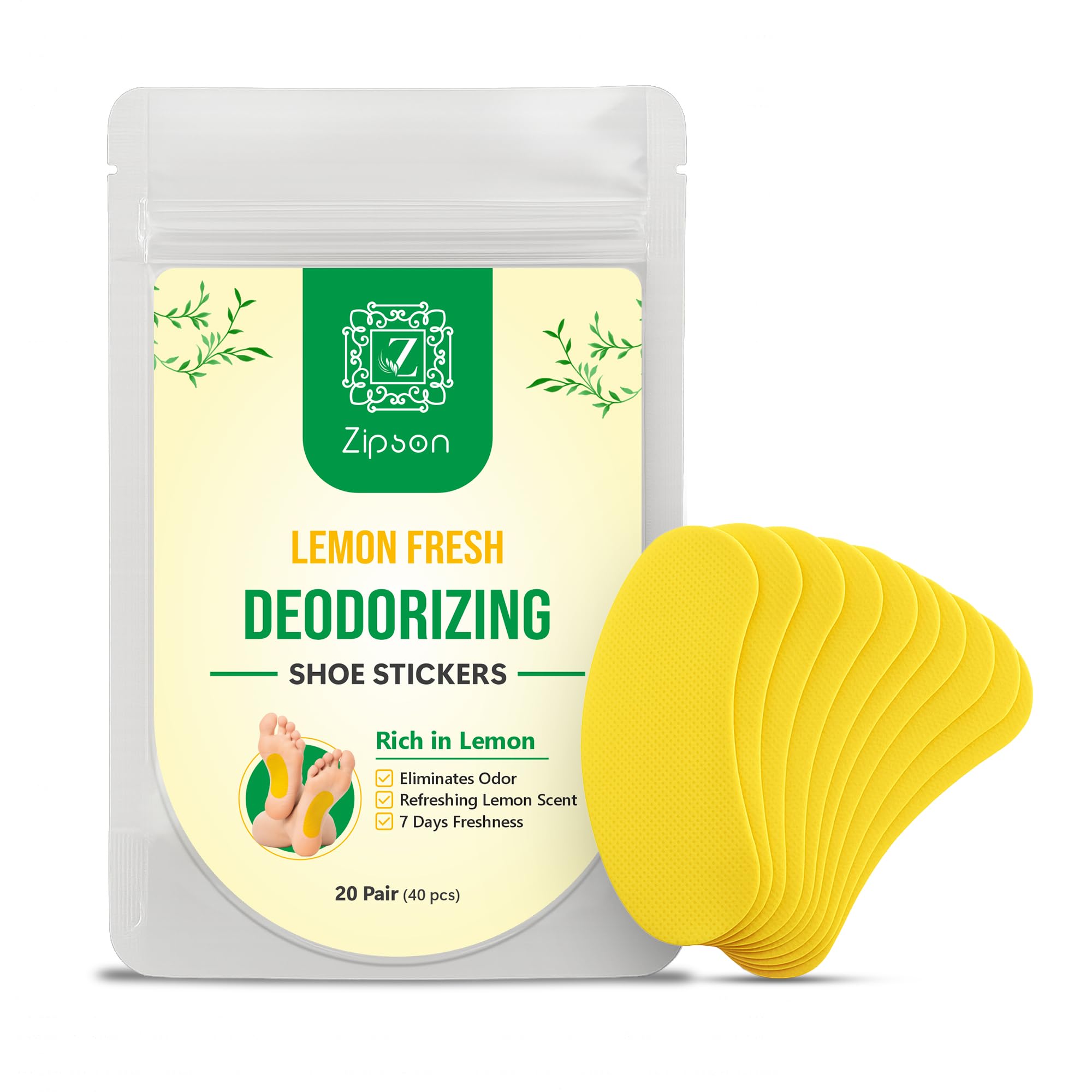 Natural Shoe Deodorant Stickers,Odor Remover Patches for Shoes & Slippers, Long-Lasting Fresh Scent, Eliminates Bad Smell, Easy to Use – 40 Count Pack