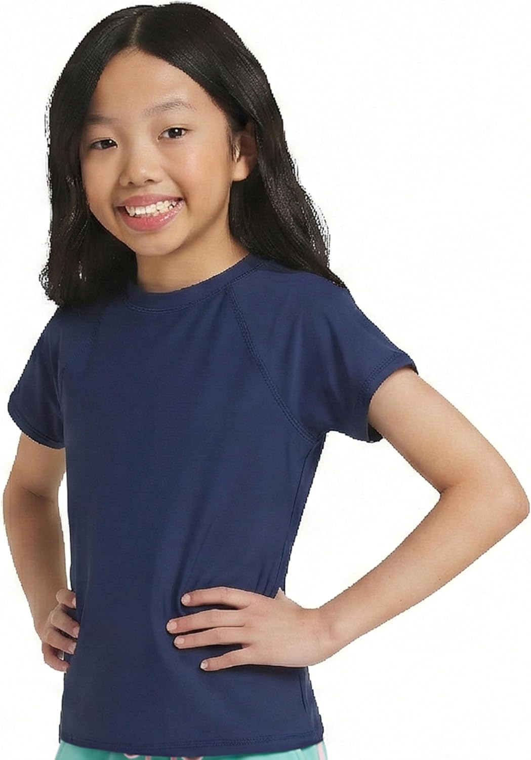 Lands' End Girls' Swim UPF 50+ Short Sleeve Sun Tee Rash Guard Shirt