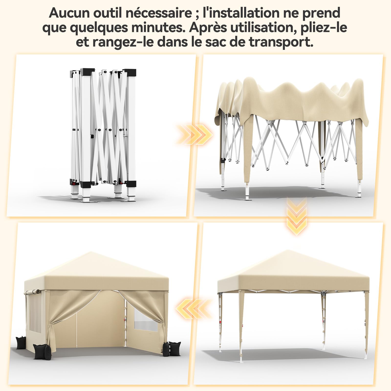 JUMMICO Tonnelle Pliante 3x3m avec Moustiquaire Aérée Anti-Insectes｜Robuste et Durable｜Imperméable et Anti-UV｜Installation et Rangement Rapides｜Idéale pour Cour, Balcon, Camping et Plus Encore｜Beige