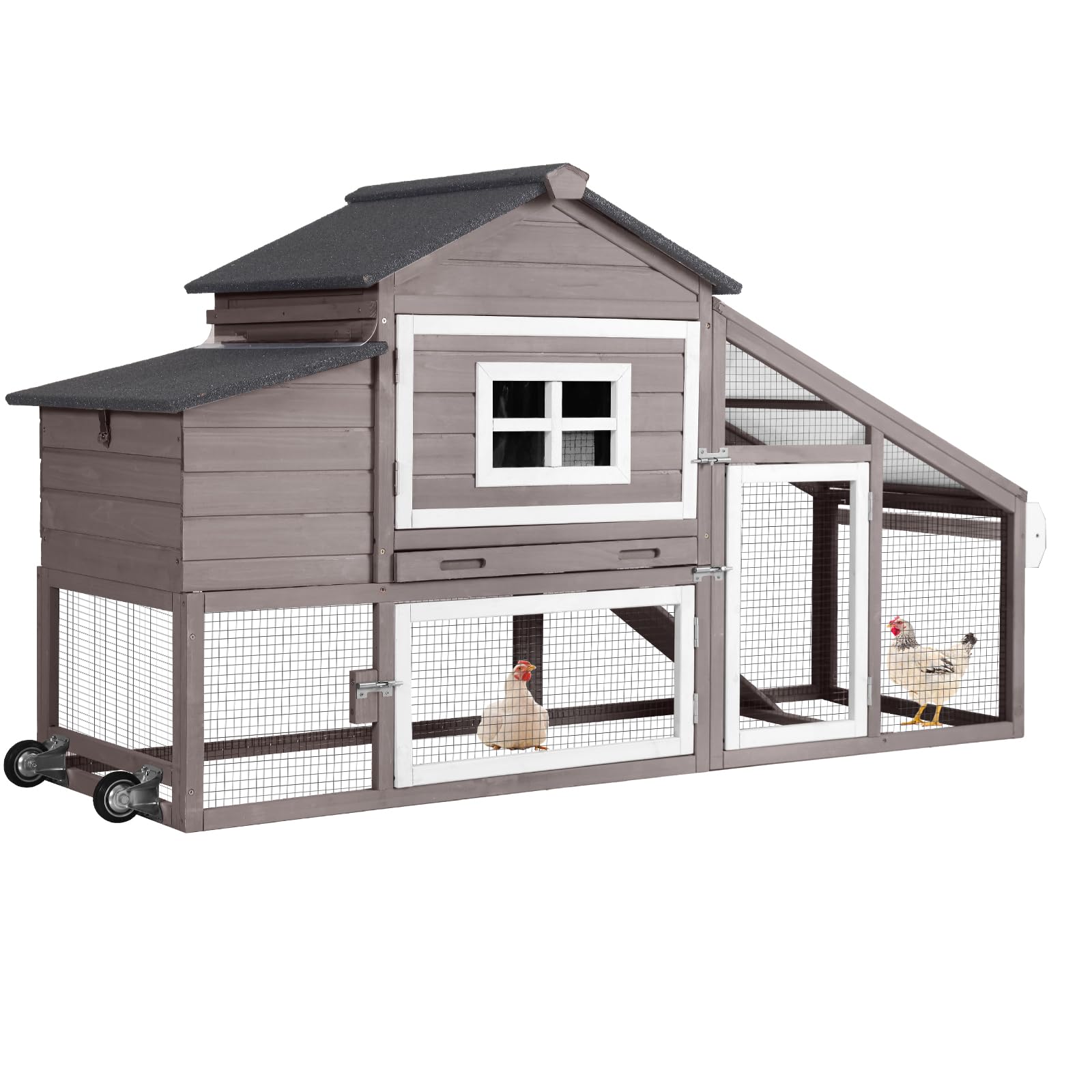 AIVITUVIN Chicken Coop for 2-4 Chickens with Wheels Outdoor Chicken House Mobile Large Poultry Cage Pull Out Tray No Leakage