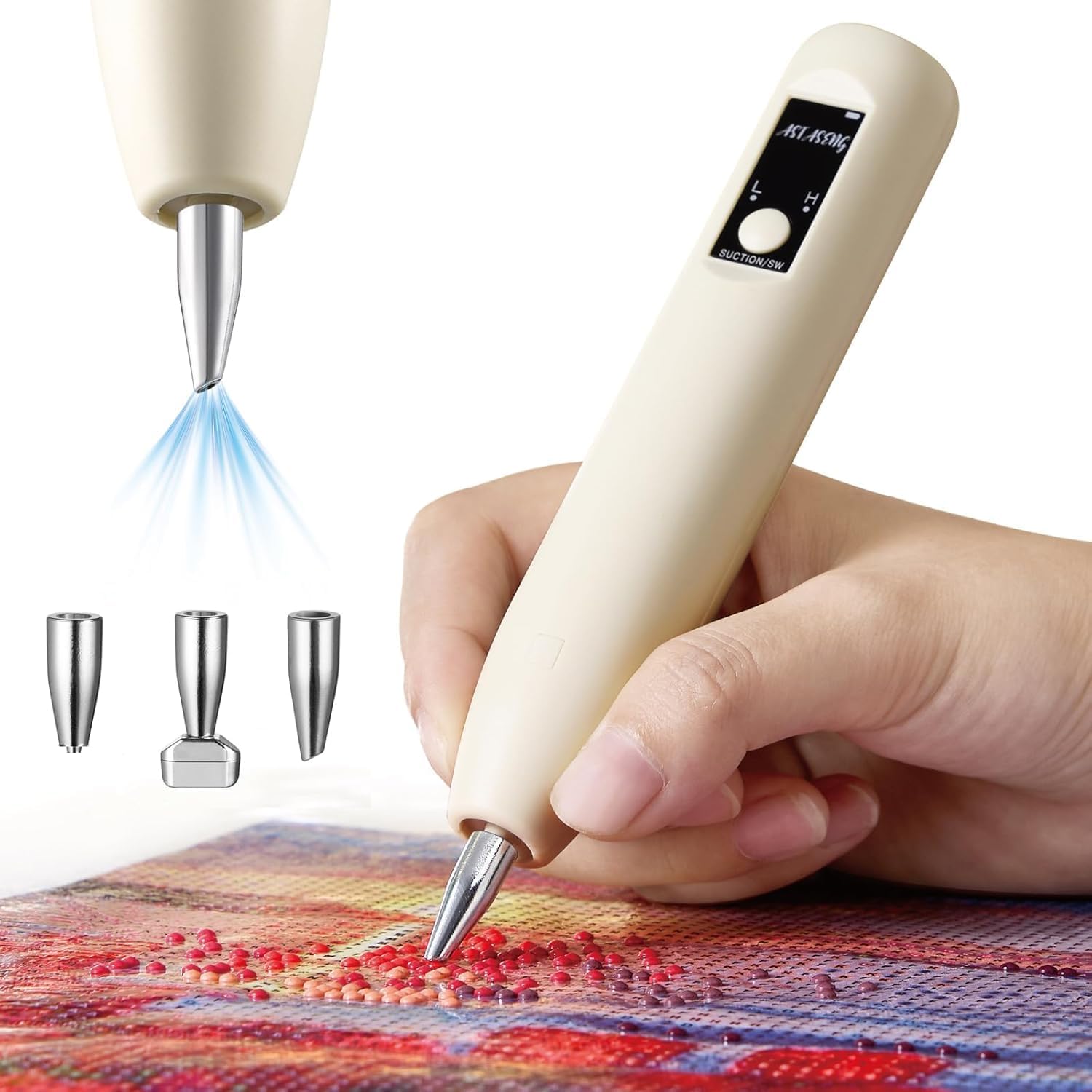 Electric Diamond Painting Pen - Cordless Vacuum Diamond Art Tool with 2 Suction Levels, Rechargeable Wireless Diamond Art Pen Kit with 3 Tips for Beginner & Adults, No Wax Diamond Painting Accessories