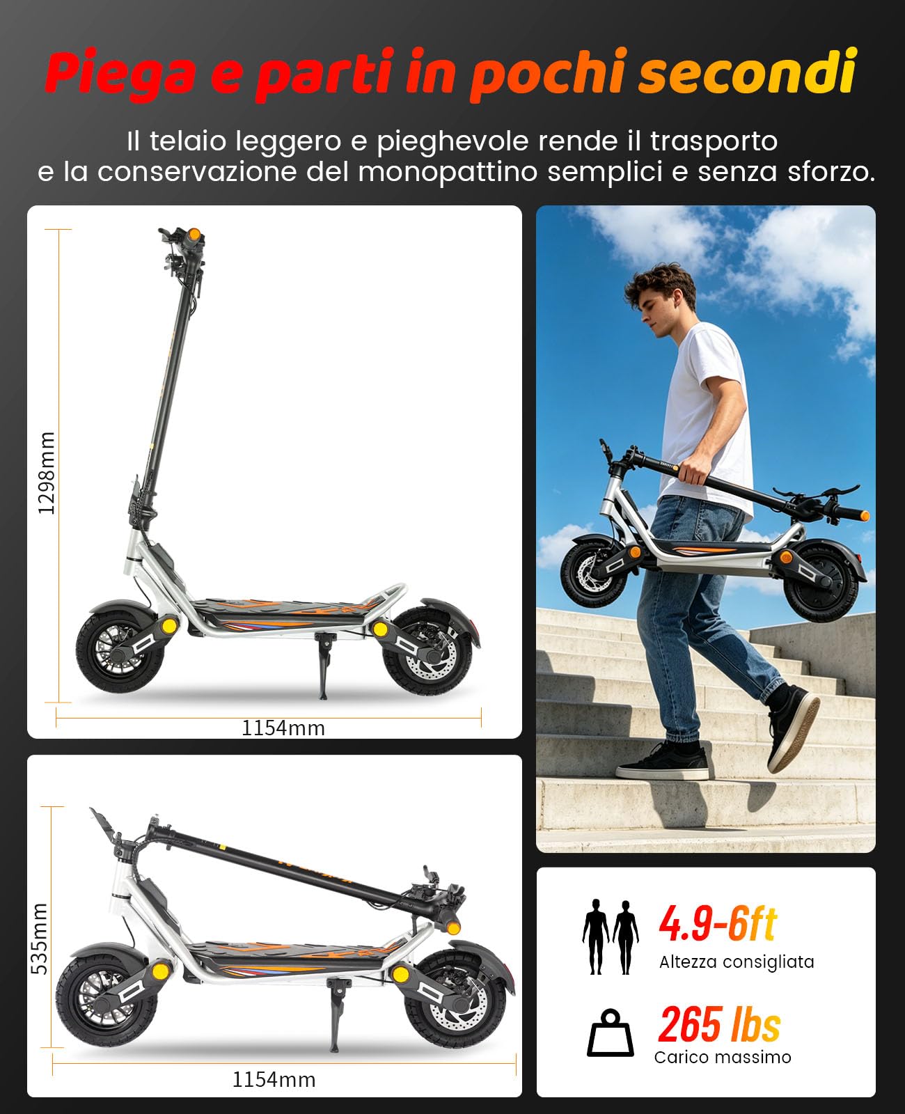 10" Monopattino Elettrico Adulto Pieghevole,45KM di Autonomia Monopattini | Monopattino Elettrico 48V 13Ah Scooter, 10 Pollici Monopattini Elettrici Fuoristrada Doppia Sospensione,Doppio Freno a Disco